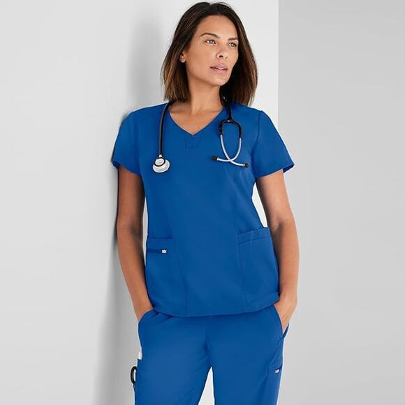 NWT BARCO Grey's Anatomy Signature Women's Zip Scrub Top New Royal Sz S - Picture 1 of 5